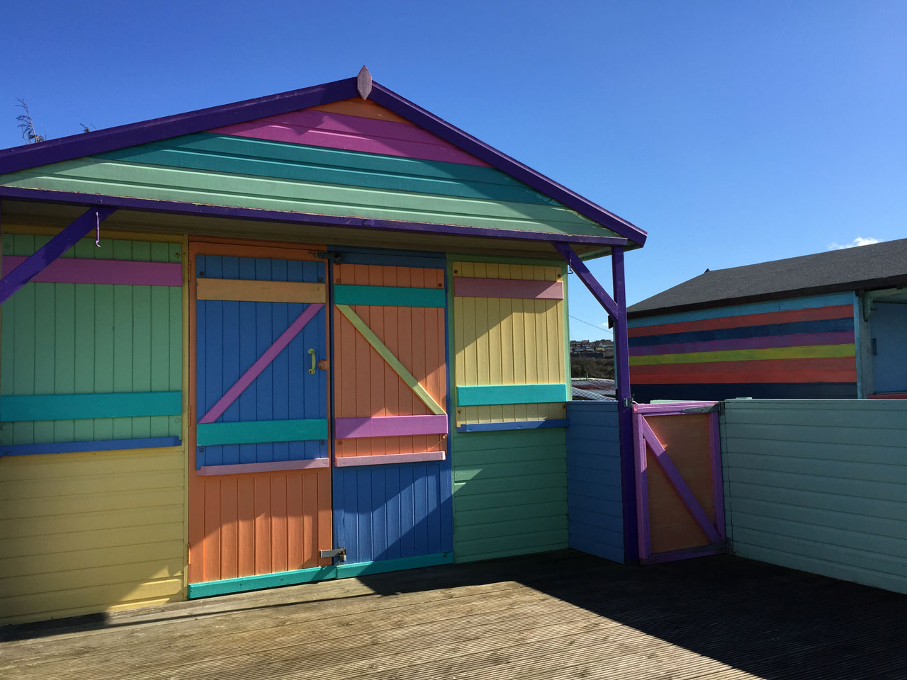 Colourful beach huts in Whitstable, Kent