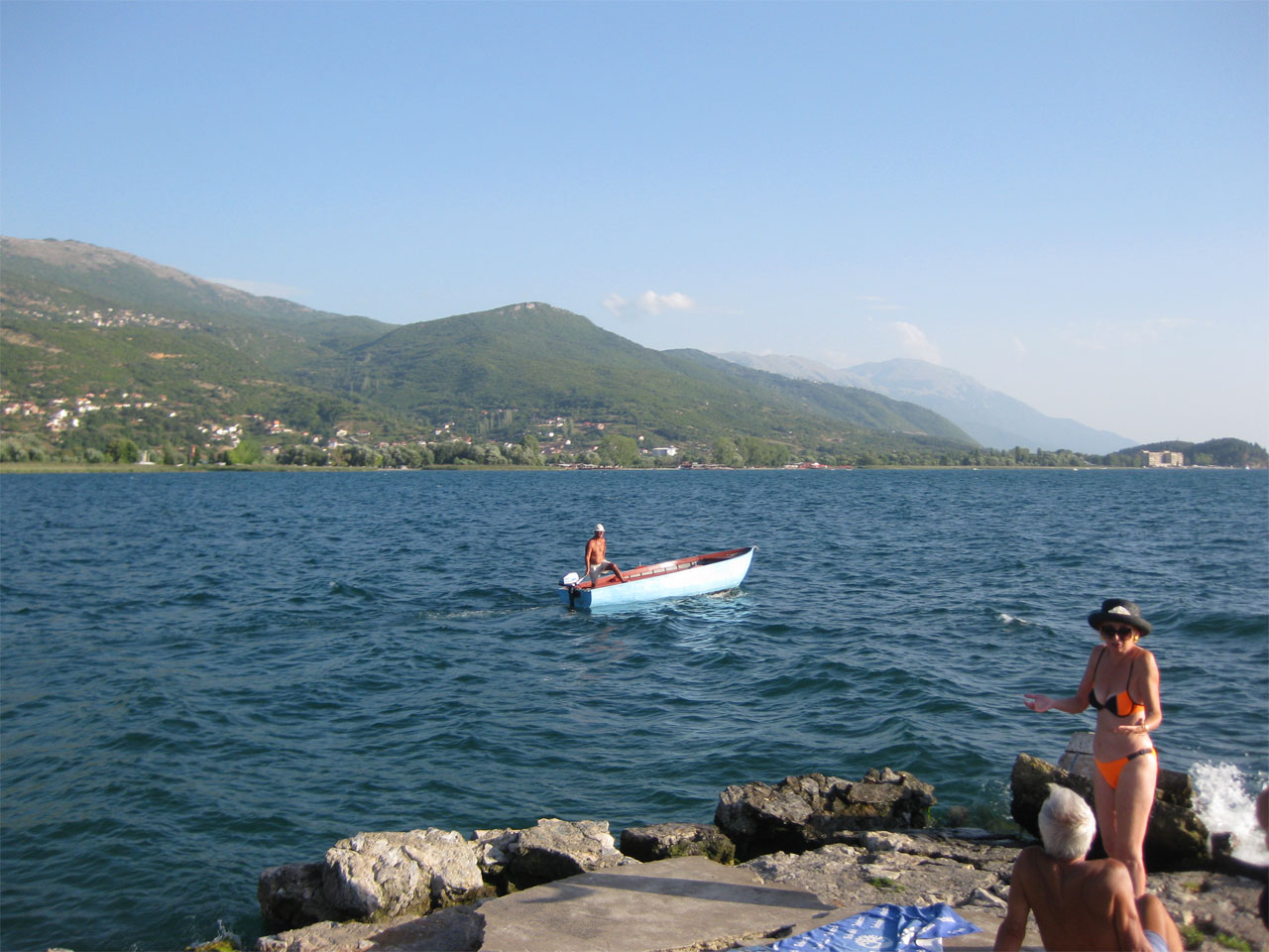 Our captain sails off into the distance, Lake Ohrid, Macedonia