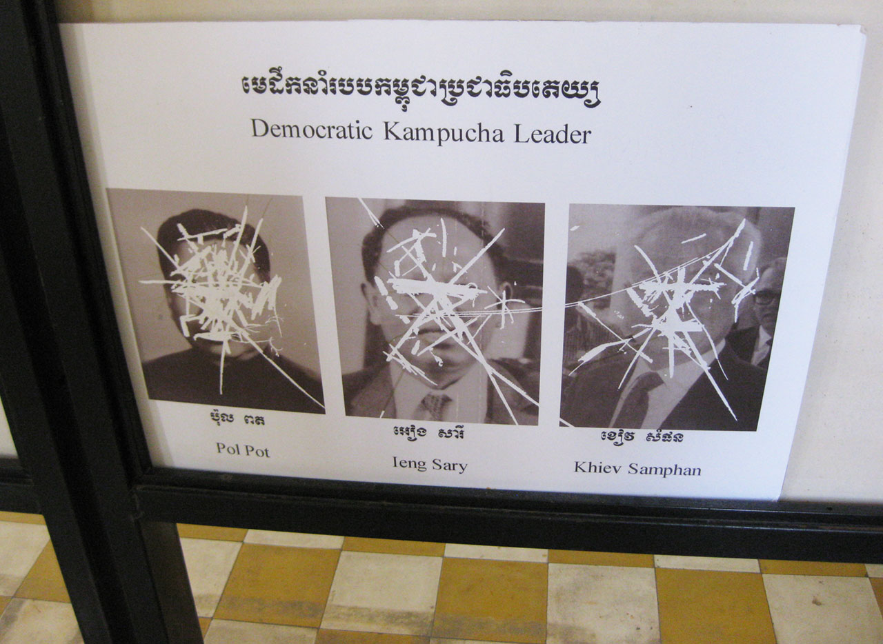 Defaced photos of Khmer Rouge leaders at Tuol Sleng, Phnom Penh