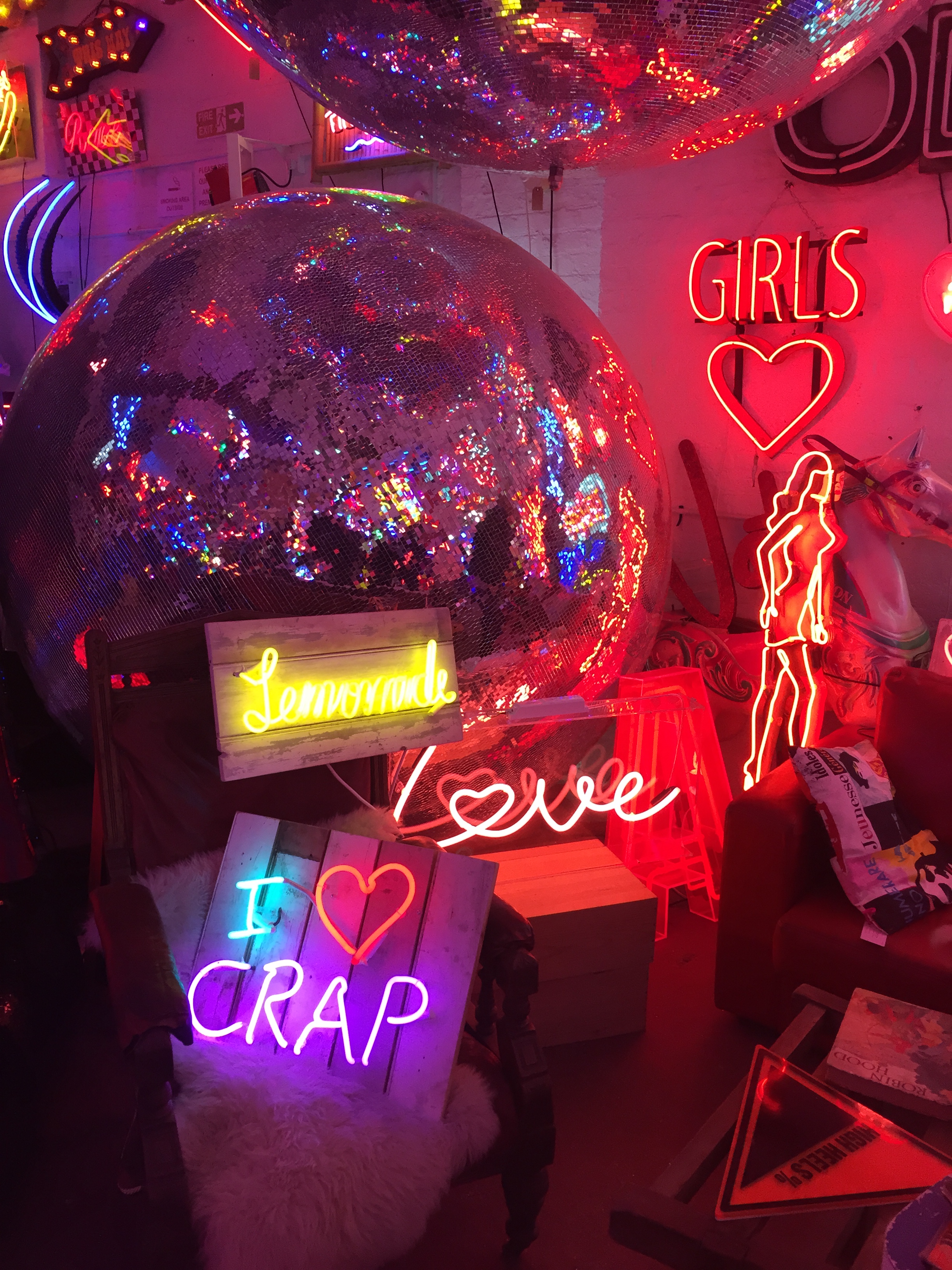 Disco balls and neon signs at God's Own Junkyard, Walthamstow, London