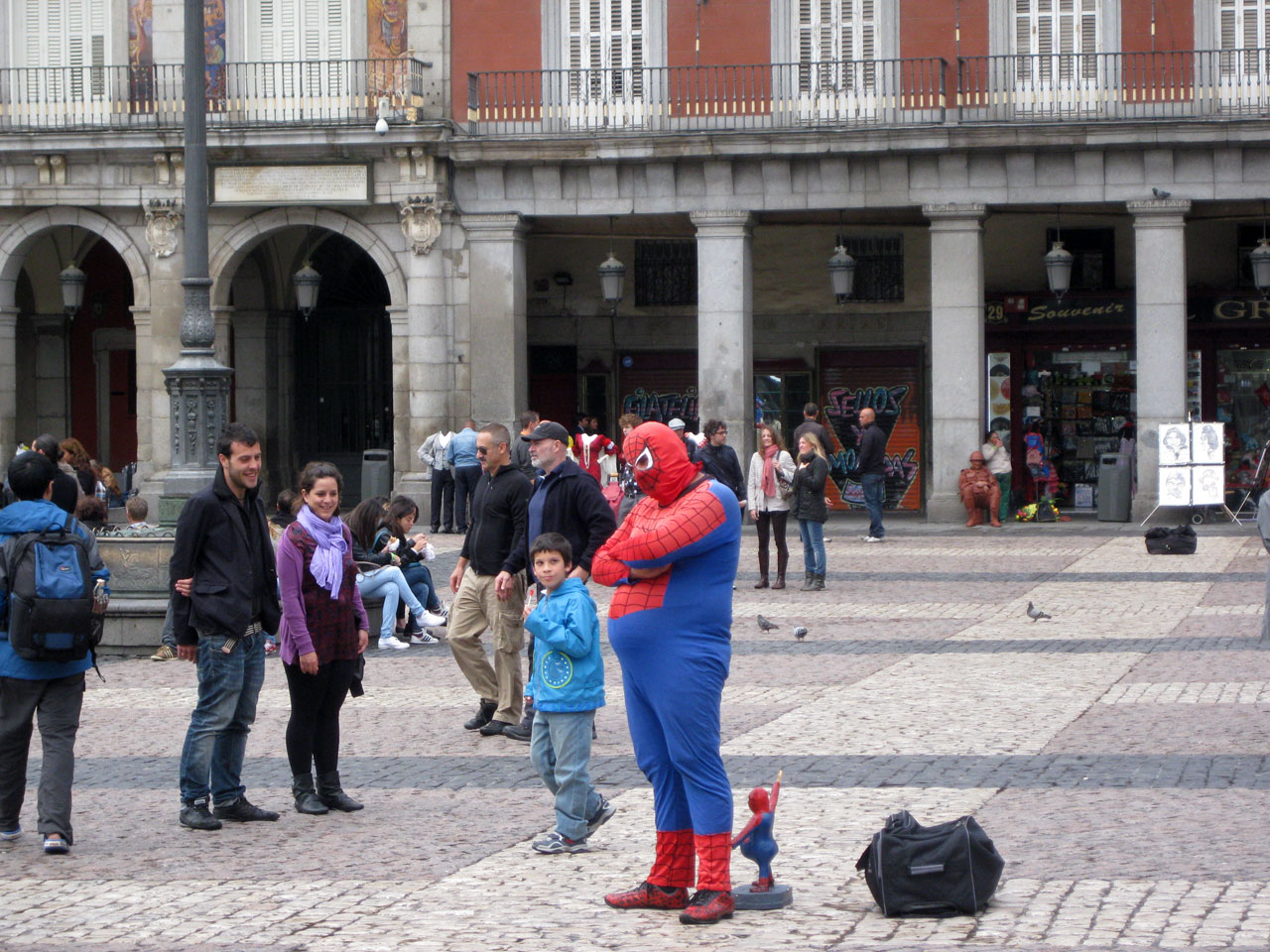 Fat Spiderman in the Plaza Mayor, Madrid