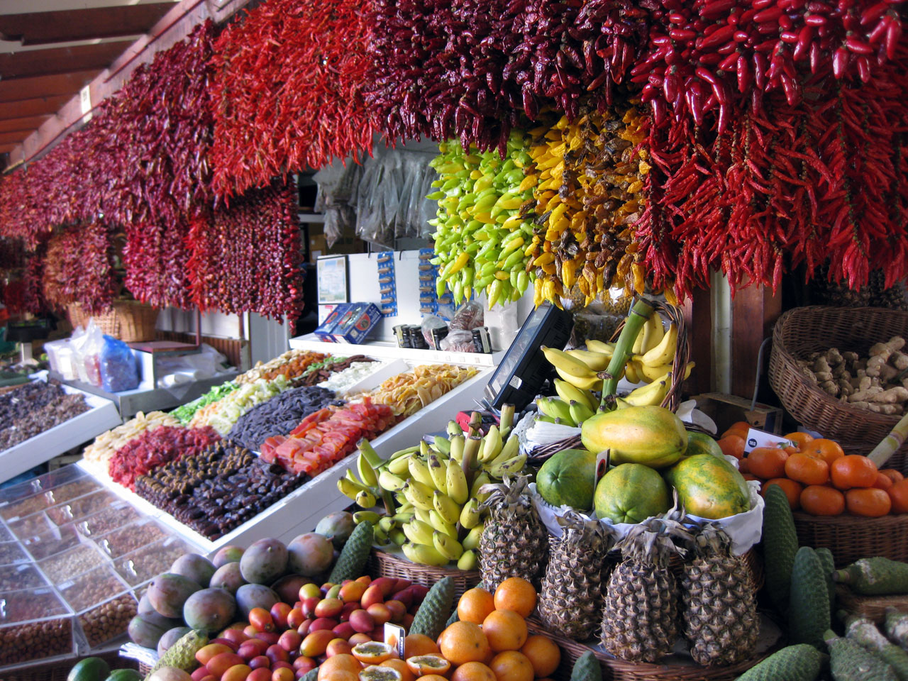 Fresh produce on display at the Mercado dos Lavradores, Funchal