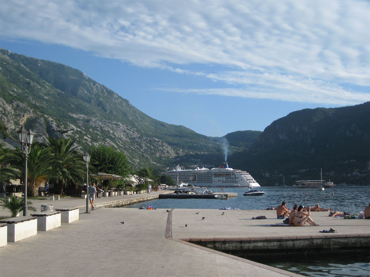 Kotor old town hidden behind a cruise ship, Montenegro