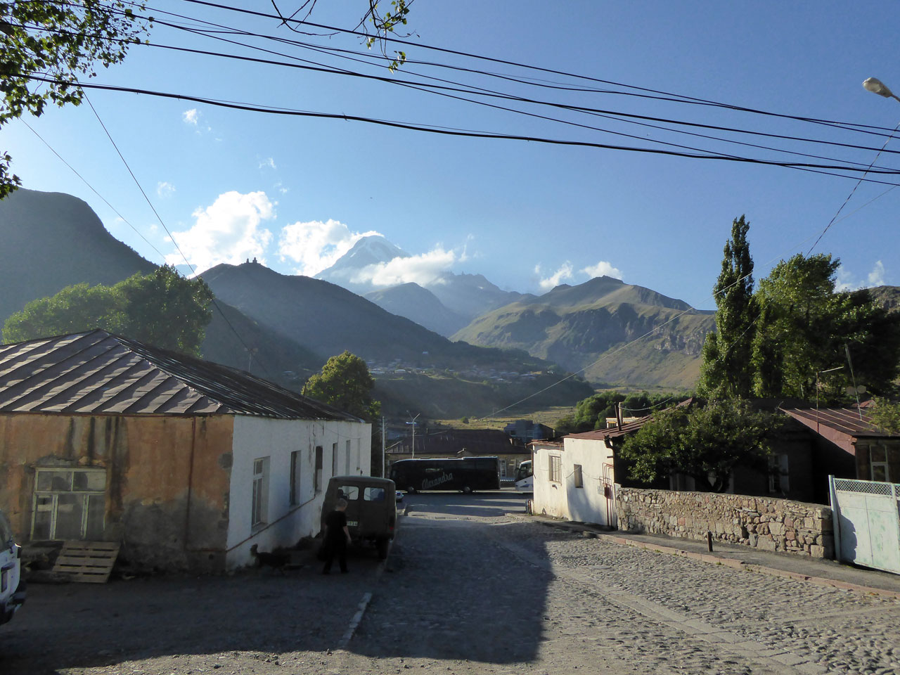 View of Mount Kazbek from Stepantsminda, Georgia