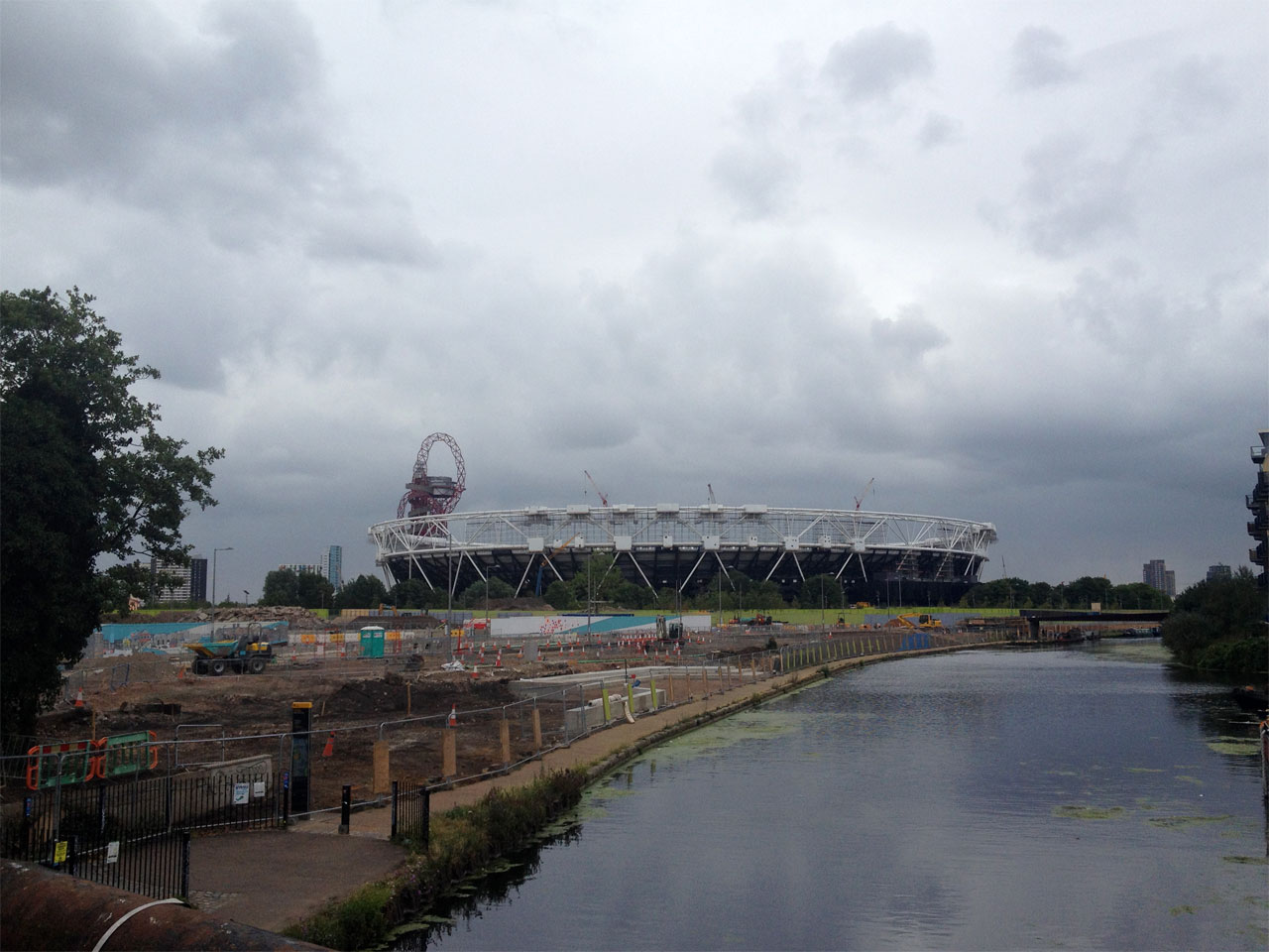 View of the Olympic Stadium from White Post Lane, London