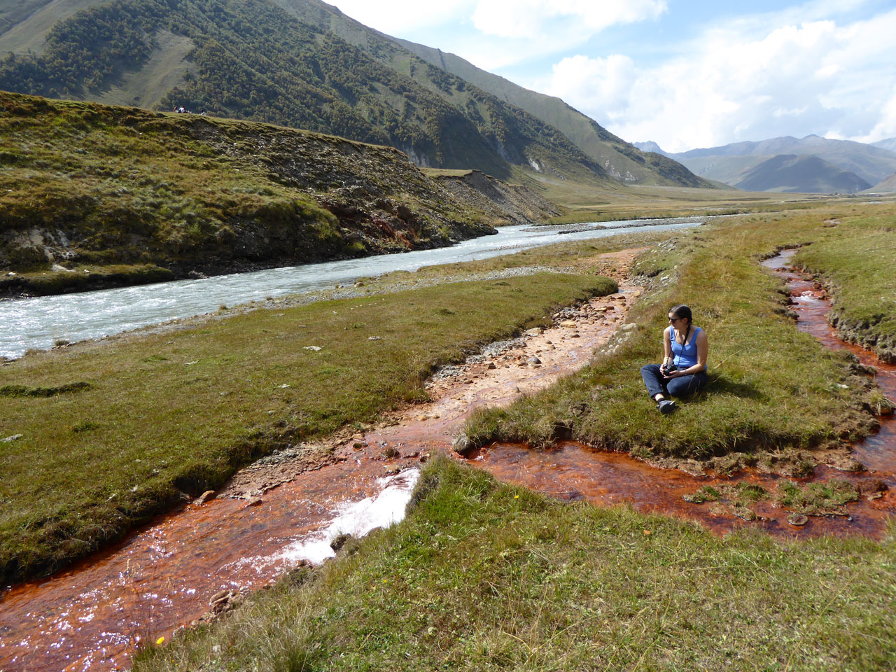 Red mineral streams in the Truso Valley, Georgia